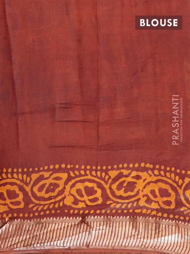 Binny Silk saree brown and mustard yellow with allover batik prints and zari woven border - {{ collection.title }} by Prashanti Sarees