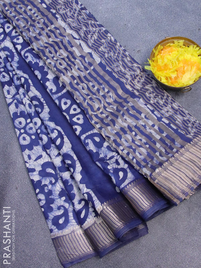 Binny Silk saree blue with allover batik prints and zari woven border - {{ collection.title }} by Prashanti Sarees
