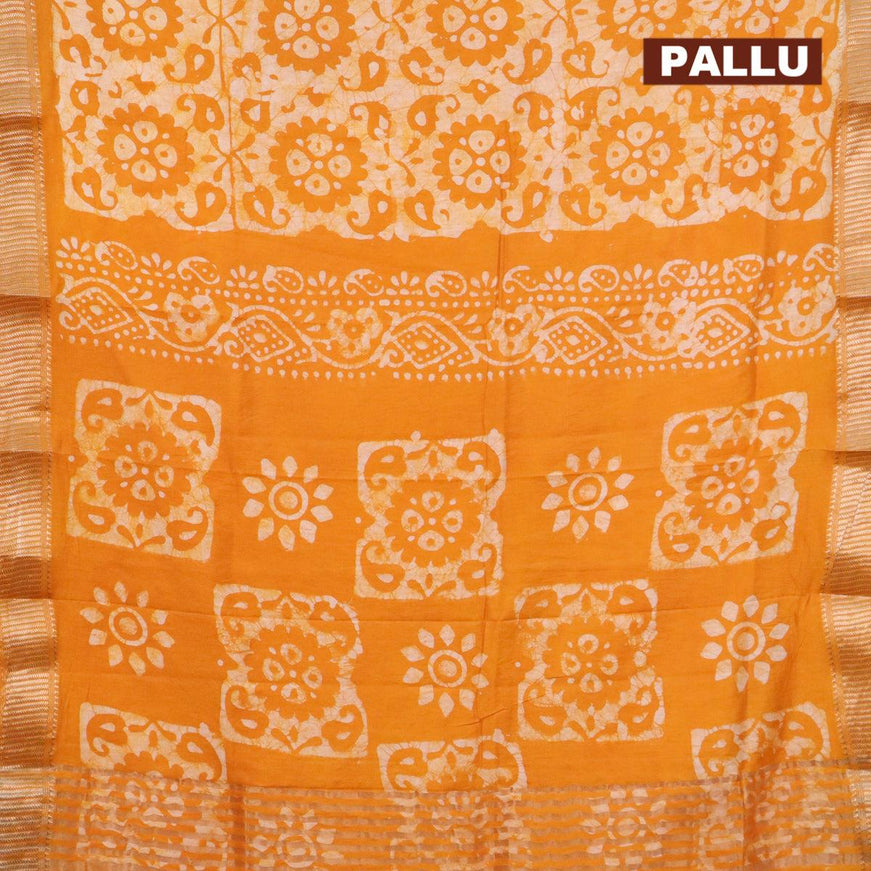 Binny Silk saree mango yellow with allover batik prints and zari woven border - {{ collection.title }} by Prashanti Sarees