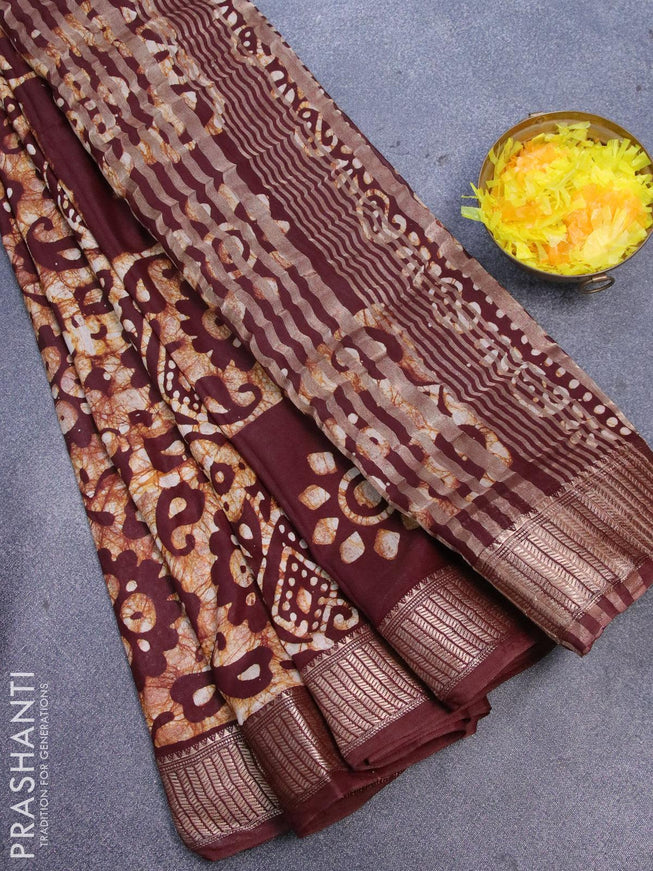 Binny Silk saree deep maroon with allover batik prints and zari woven border - {{ collection.title }} by Prashanti Sarees