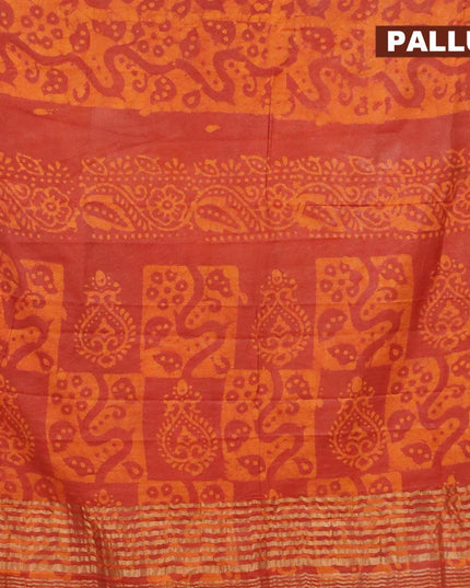 Binny Silk saree rust shade with allover batik prints and zari woven border - {{ collection.title }} by Prashanti Sarees