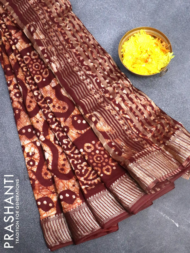 Binny Silk saree brown with allover batik prints and zari woven border - {{ collection.title }} by Prashanti Sarees