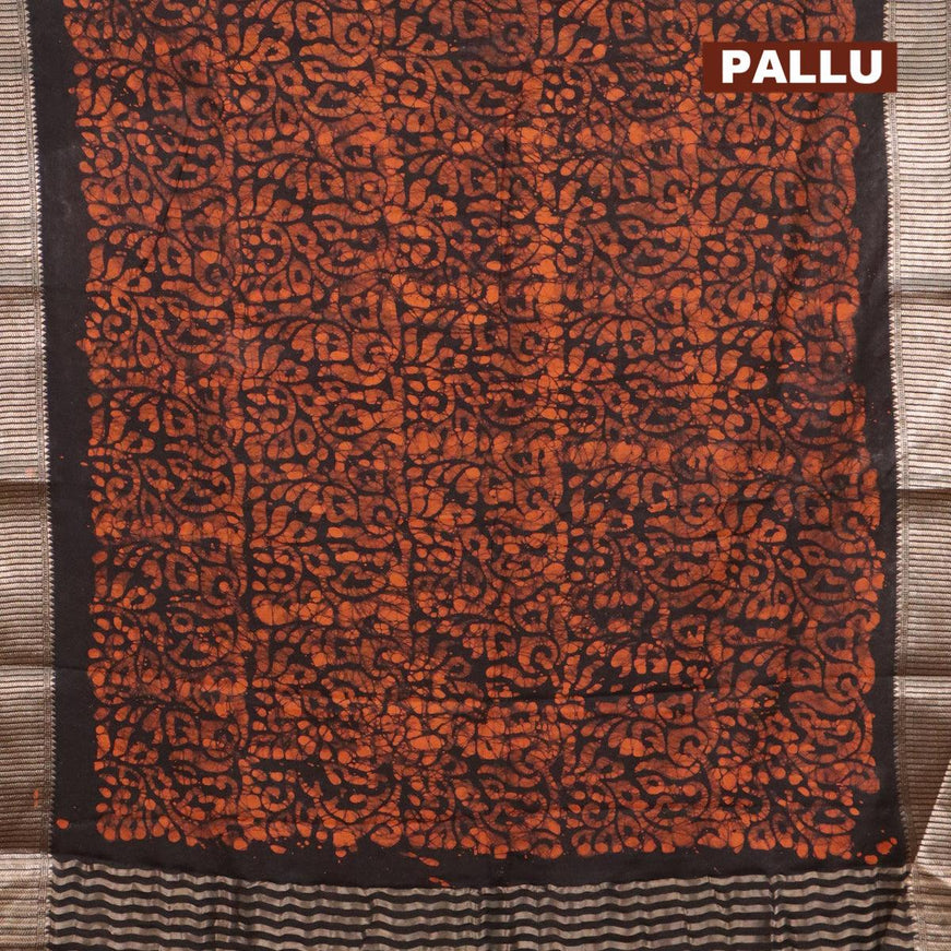 Binny Silk saree black and orange with allover batik prints and zari woven border - {{ collection.title }} by Prashanti Sarees
