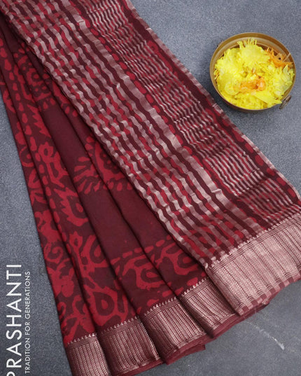 Binny Silk saree deep maroon and red with allover batik prints and zari woven border - {{ collection.title }} by Prashanti Sarees