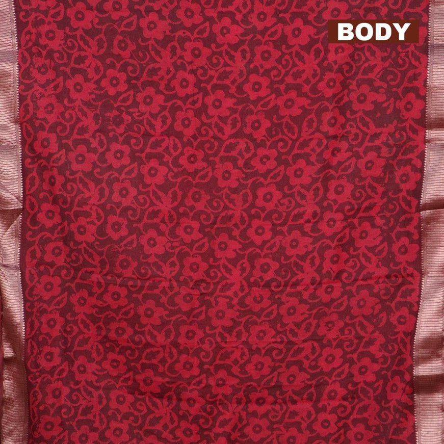 Binny Silk saree deep maroon and red with allover batik prints and zari woven border - {{ collection.title }} by Prashanti Sarees