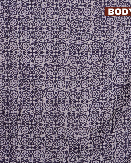 Binny Silk saree dark blue and off white with allover batik prints and zari woven border - {{ collection.title }} by Prashanti Sarees