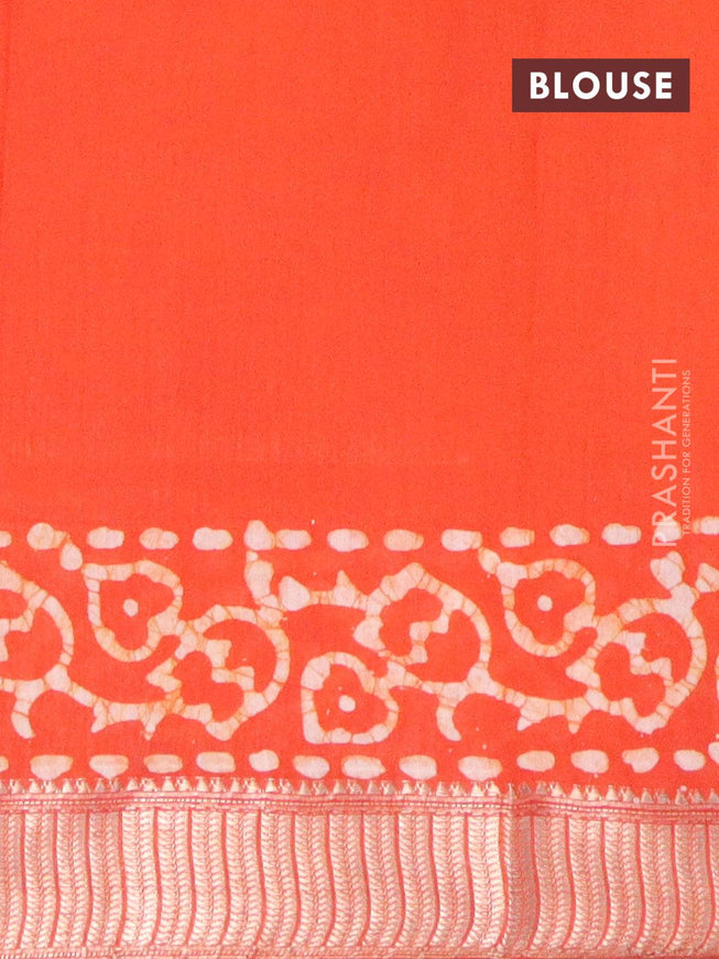 Binny Silk saree orange with allover batik prints and zari woven border - {{ collection.title }} by Prashanti Sarees