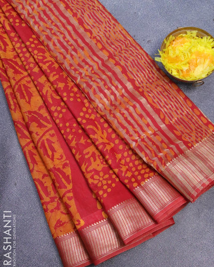 Binny Silk saree red and mustard yellow with allover batik prints and zari woven border - {{ collection.title }} by Prashanti Sarees