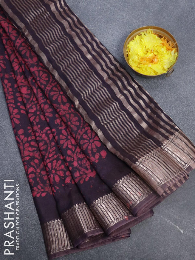 Binny Silk saree deep jamun shade with allover batik prints and zari woven border - {{ collection.title }} by Prashanti Sarees