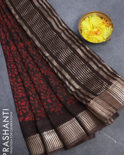 Binny Silk saree deep coffee brown with allover batik prints and zari woven border - {{ collection.title }} by Prashanti Sarees