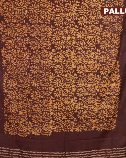 Binny Silk saree deep coffee brown and yellow with allover batik prints and zari woven border - {{ collection.title }} by Prashanti Sarees