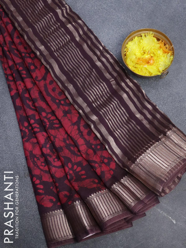 Binny Silk saree deep wine shade with allover batik prints and zari woven border - {{ collection.title }} by Prashanti Sarees