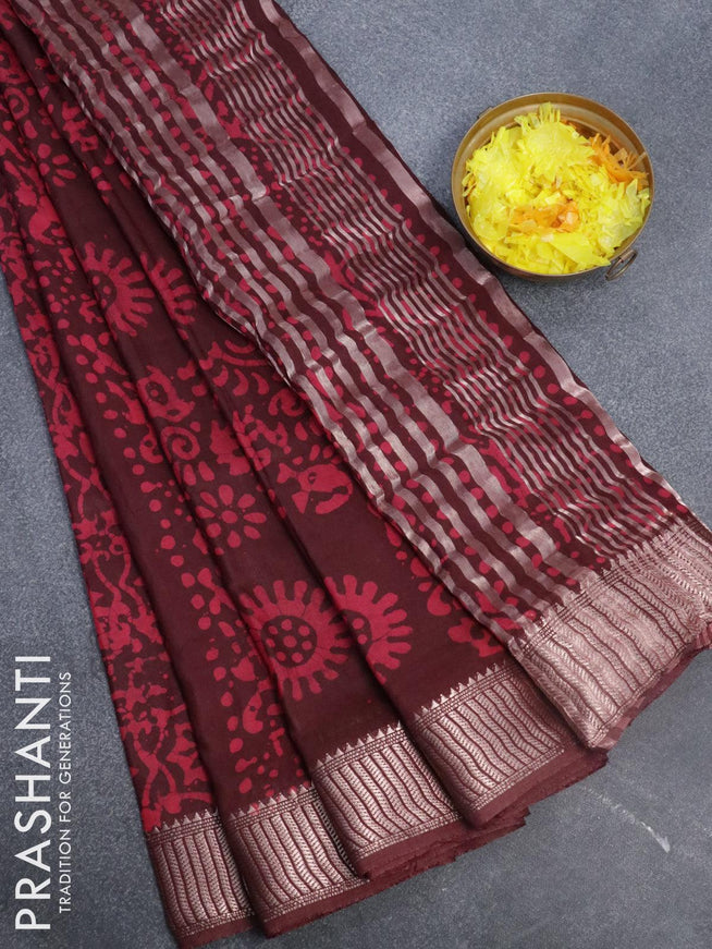 Binny Silk saree deep maroon and pink with allover batik prints and zari woven border - {{ collection.title }} by Prashanti Sarees