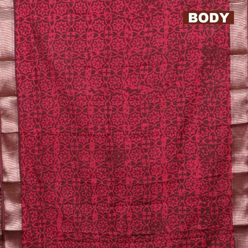 Binny Silk saree deep maroon and pink with allover batik prints and zari woven border - {{ collection.title }} by Prashanti Sarees