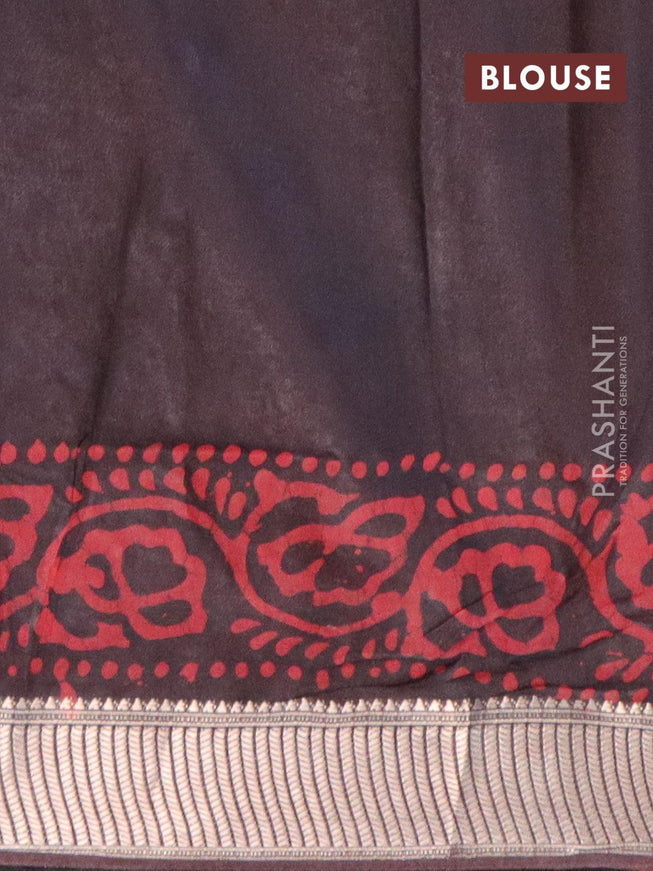 Binny Silk saree deep coffee brown with allover batik prints and zari woven border - {{ collection.title }} by Prashanti Sarees