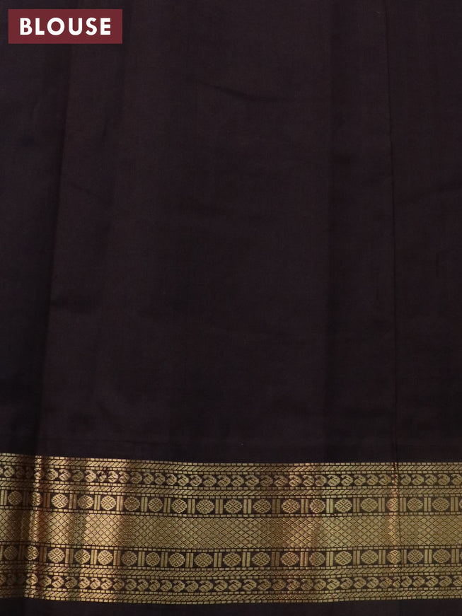 Kuppadam silk cotton saree light blue and dark coffee brown with plain body and rich zari woven border