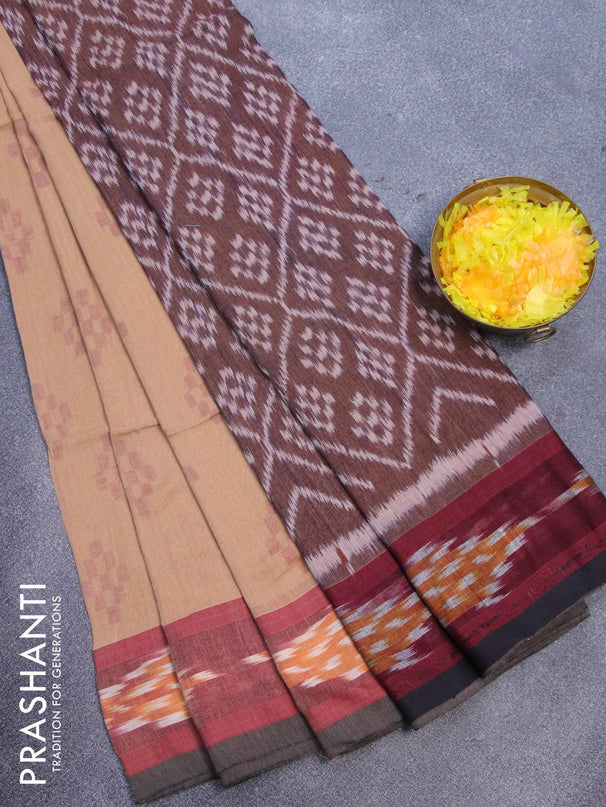 Bengal soft cotton saree sandal and black with thread woven buttas and simple border - {{ collection.title }} by Prashanti Sarees