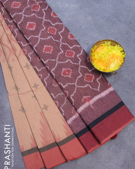 Bengal soft cotton saree sandal and maroon with thread woven buttas and simple border - {{ collection.title }} by Prashanti Sarees