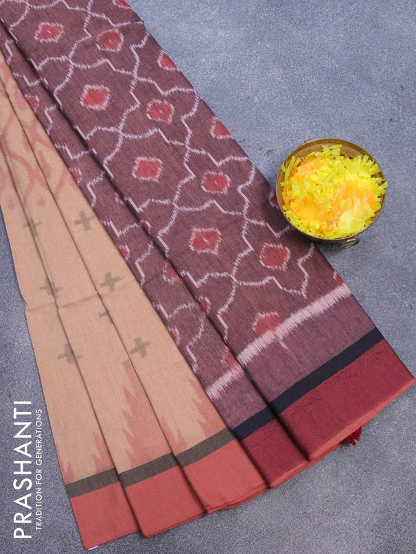 Bengal soft cotton saree sandal and maroon with thread woven buttas and simple border - {{ collection.title }} by Prashanti Sarees