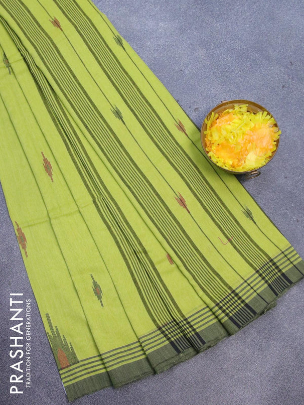 Bengal soft cotton saree light green and black with thread woven buttas and simple border - {{ collection.title }} by Prashanti Sarees