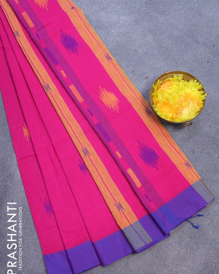 Bengal soft cotton saree pink and blue with thread woven buttas and contrast border - {{ collection.title }} by Prashanti Sarees