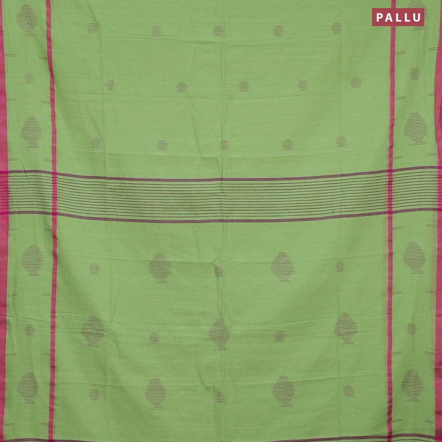 Bengal soft cotton saree light green and pink with thread woven buttas and simple border - {{ collection.title }} by Prashanti Sarees