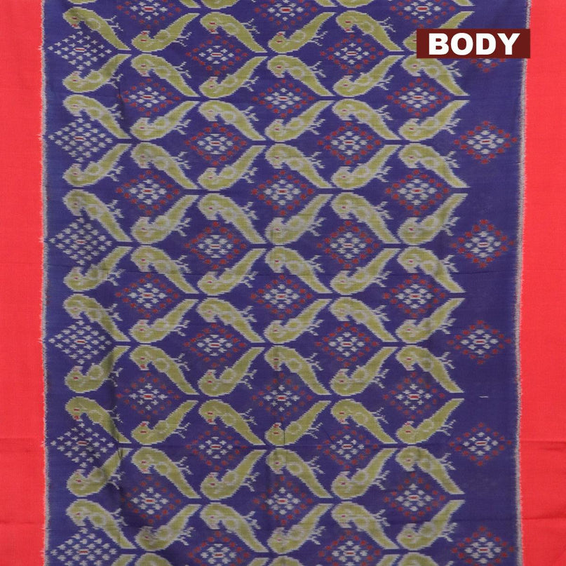 Ikat cotton saree blue and red with allover ikat weaves and simple border - {{ collection.title }} by Prashanti Sarees