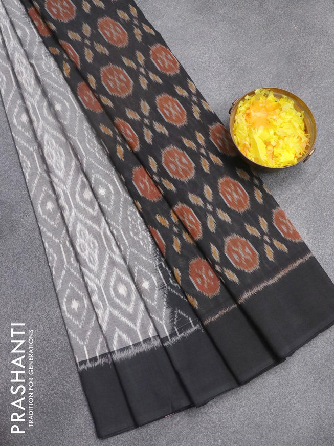 Ikat cotton saree grey and black with allover ikat weaves and simple border - {{ collection.title }} by Prashanti Sarees