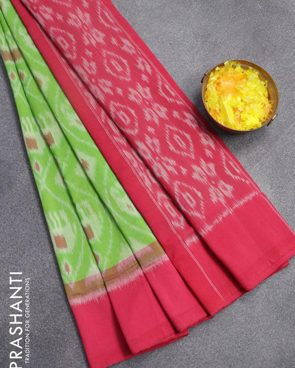 Ikat cotton saree light green and pink with allover ikat weaves and simple border - {{ collection.title }} by Prashanti Sarees