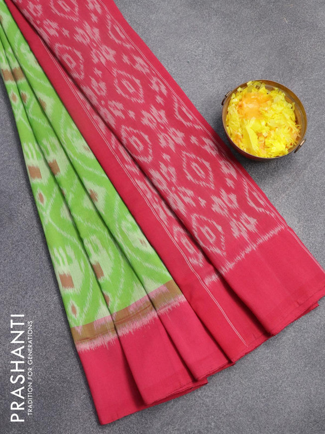 Ikat cotton saree light green and pink with allover ikat weaves and simple border - {{ collection.title }} by Prashanti Sarees