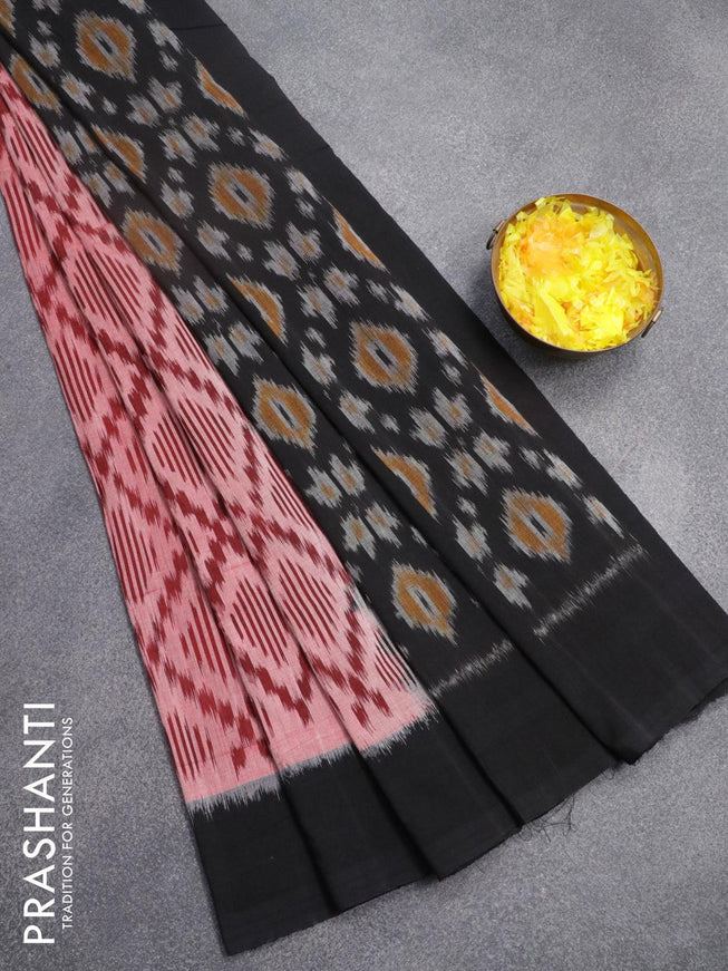 Ikat cotton saree maroon and black with allover ikat weaves and simple border - {{ collection.title }} by Prashanti Sarees