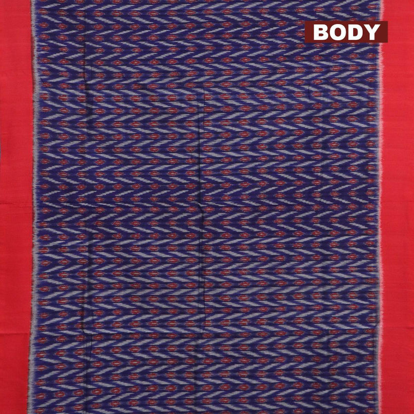 Ikat cotton saree blue and red with allover ikat weaves and simple border - {{ collection.title }} by Prashanti Sarees