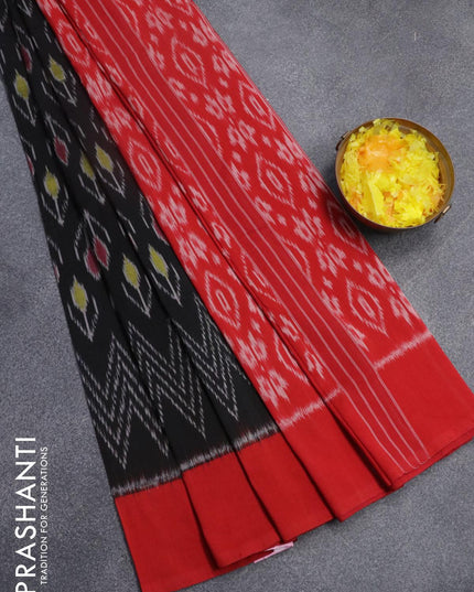 Ikat cotton saree black and red with allover ikat weaves and simple border - {{ collection.title }} by Prashanti Sarees