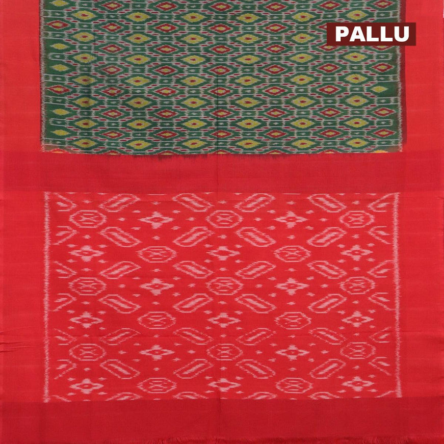Ikat cotton saree green and red with allover ikat weaves and simple border - {{ collection.title }} by Prashanti Sarees