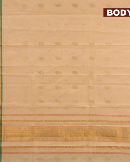 Venkatagiri cotton saree sandal and green with zari woven buttas and zari woven border without blouse - {{ collection.title }} by Prashanti Sarees