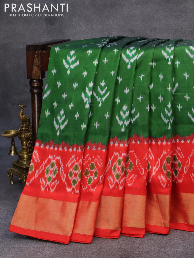 Pochampally silk saree green and red with allover ikat weaves and zari woven border - {{ collection.title }} by Prashanti Sarees