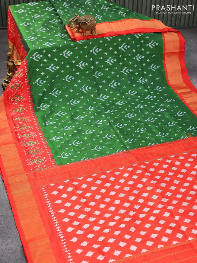 Pochampally silk saree green and red with allover ikat weaves and zari woven border - {{ collection.title }} by Prashanti Sarees