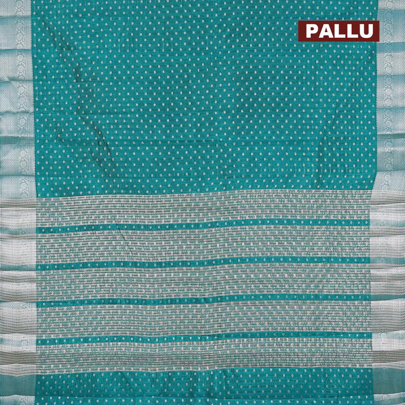 Semi raw silk saree teal blue shade with allover silver zari woven 1000 buttas and silver zari woven border - {{ collection.title }} by Prashanti Sarees