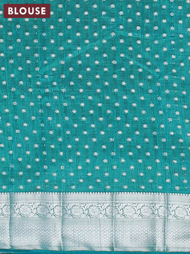 Semi raw silk saree teal blue shade with allover silver zari woven 1000 buttas and silver zari woven border - {{ collection.title }} by Prashanti Sarees