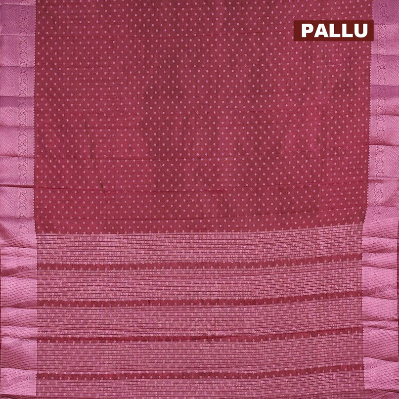 Semi raw silk saree wine shade with allover pink zari woven 1000 buttas and long pink zari woven border - {{ collection.title }} by Prashanti Sarees