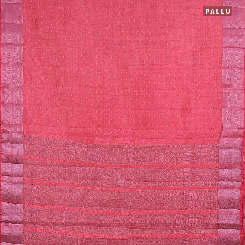 Semi raw silk saree pink with allover pink zari woven 1000 buttas and long pink zari woven border - {{ collection.title }} by Prashanti Sarees