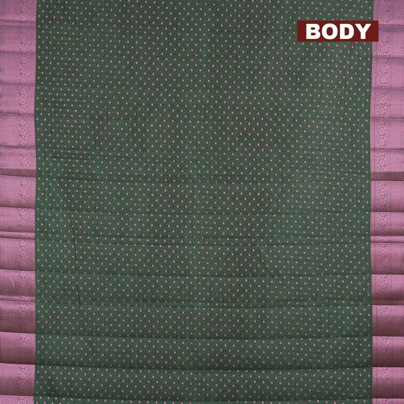 Semi raw silk saree bottle green with allover pink zari woven 1000 buttas and pink zari woven border - {{ collection.title }} by Prashanti Sarees