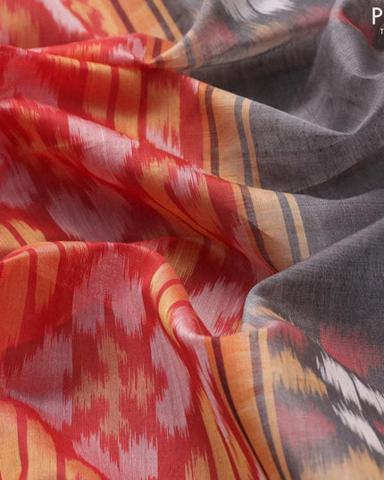 Ikat silk cotton saree maroon and grey with allover ikat weaves and zari woven border - {{ collection.title }} by Prashanti Sarees