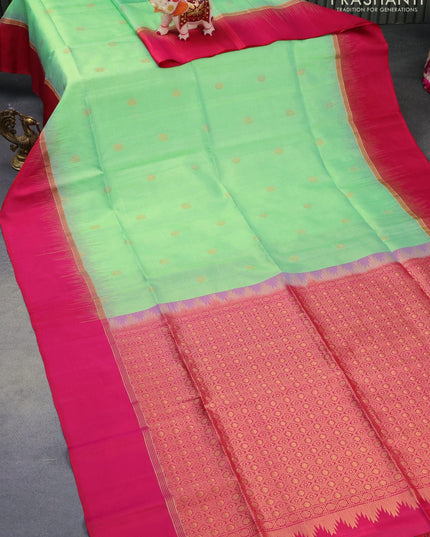 Pure soft silk saree pastel green and pink with zari woven buttas and zari woven simple border - {{ collection.title }} by Prashanti Sarees