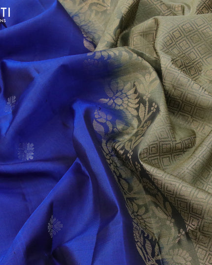 Pure soft silk saree blue and elaichi green with allover silver zari woven buttas and rich zari woven border
