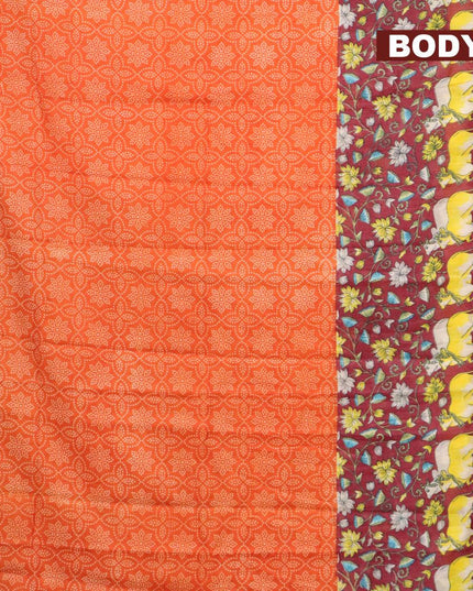 Bhagalpuri saree orange and maroon with allover bandhani prints and long pichwai printed zari woven border - {{ collection.title }} by Prashanti Sarees