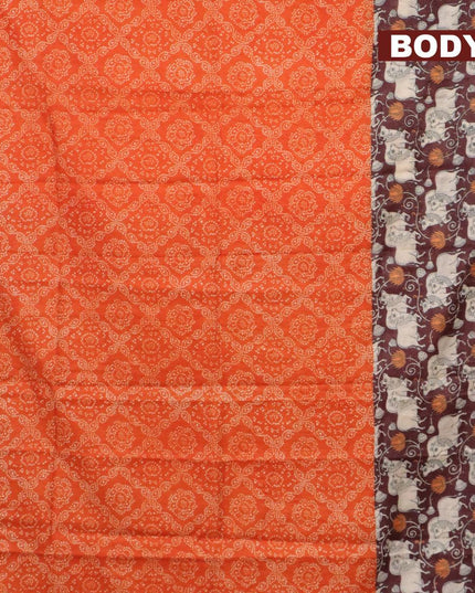 Bhagalpuri saree orange and brown with allover bandhani prints and long pichwai printed zari woven border - {{ collection.title }} by Prashanti Sarees