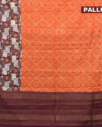 Bhagalpuri saree orange and brown with allover bandhani prints and long pichwai printed zari woven border - {{ collection.title }} by Prashanti Sarees