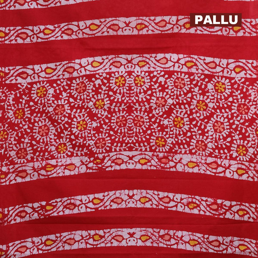 Jaipur cotton saree red with allover batik prints in borderless style - {{ collection.title }} by Prashanti Sarees