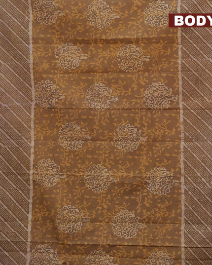 Jaipur cotton saree dark mustard with allover dabu prints and printed border - {{ collection.title }} by Prashanti Sarees